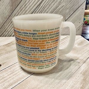 Glasbake Mug Milk Glass Motivational Quotes White Orange‎ Blue Proverbs
